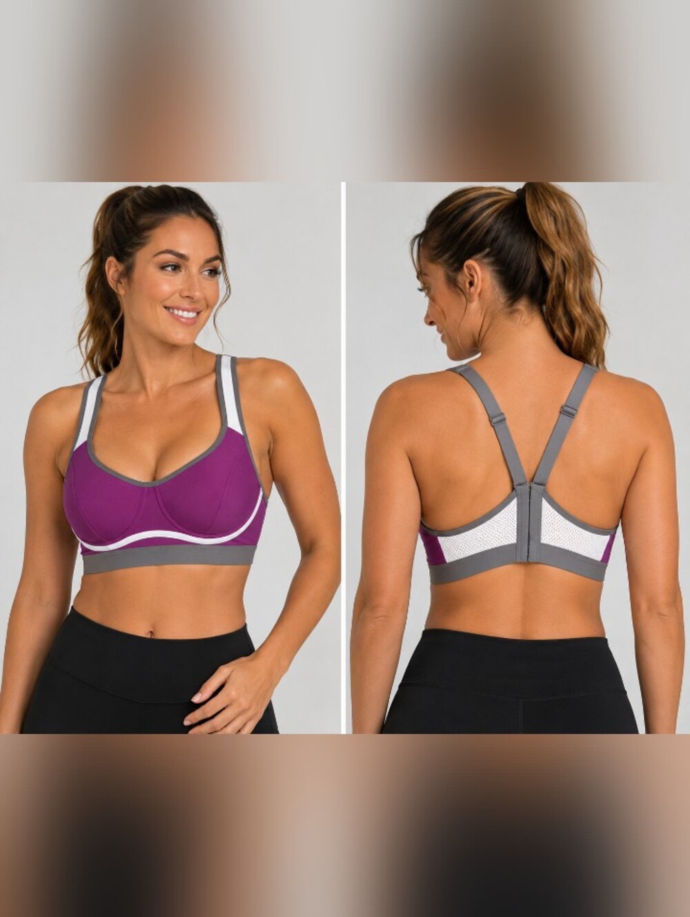 syrokan full support sports bra 40dd purple gray adjustable straps nwt